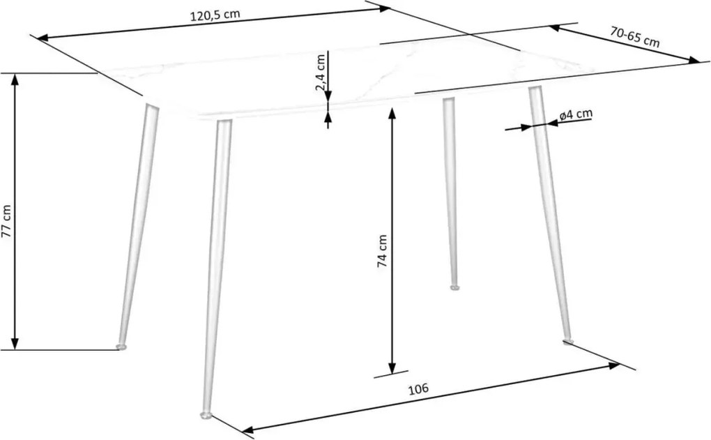 Stół Siena 120x70 cm – Nowoczesny Stół z Białym Blatem Marmurowym z MDF lakierowanego i Stylowymi Czarnymi Nogami do Jadalni