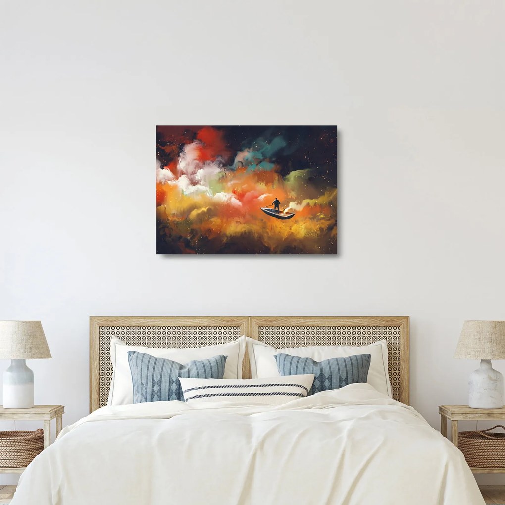Obraz na szkle - człowiek unoszący się w kosmosie (70x50 cm)