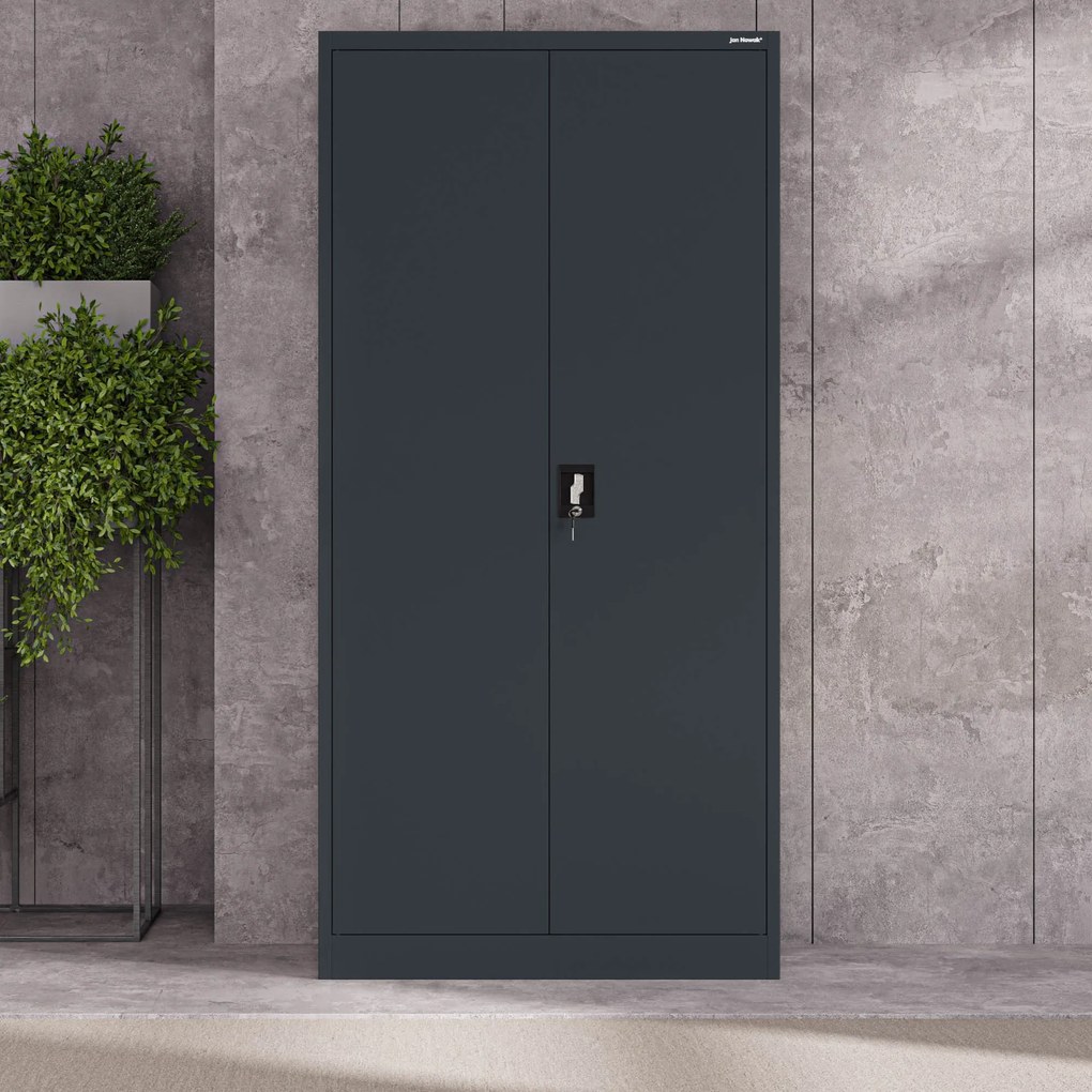 Biurowa szafa metalowa na akta JAN, 900 x 1850 x 400 mm, antracytowa