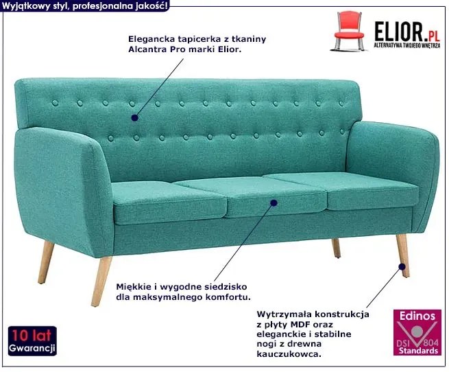 3-osobowa zielona sofa pikowana - Elia