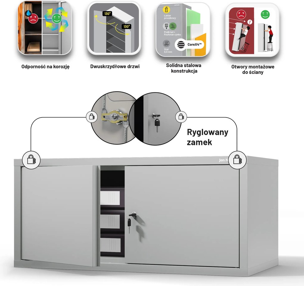Nadstawka na szafę EWA Compact 800 x 380 x 400 mm, szara