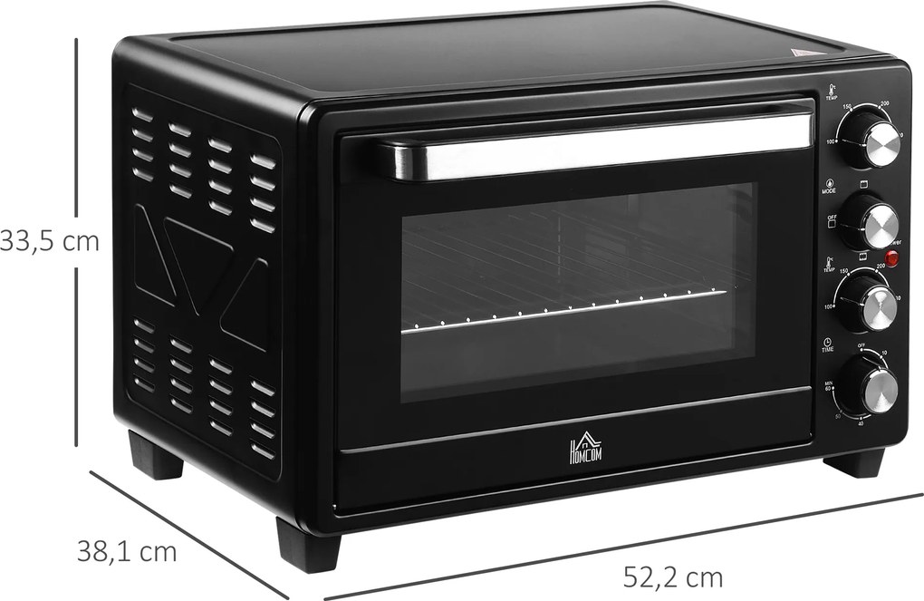 HOMCOM Minipiec Toster, 1 blacha do pieczenia, 1 ruszt, funkcja timera, czarny