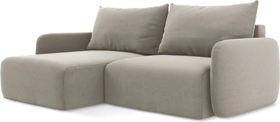 Szarobrązowy aksamitny rozkładany/ze schowkiem narożnik (lewostronny/z szezlongiem) Kalena – Makamii