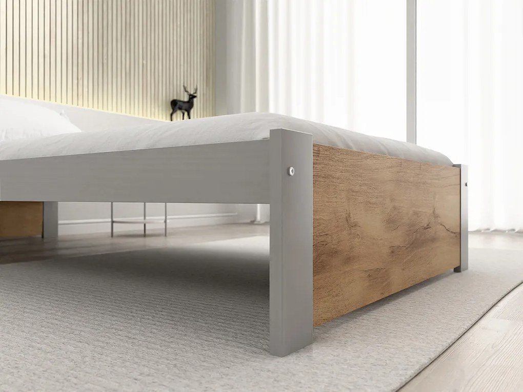 Łóżko IKAROS 90 x 200 cm, dąb artisan/szary Stelaż: Bez stelaża, Materac: Materac Somnia 18 cm