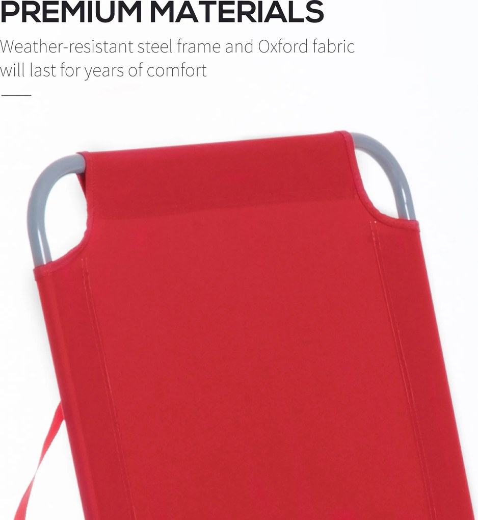 Outsunny Leżak Ogrodowy Składany z Regulowanym Oparciem, Stelaż Odporny na Rdzę, 187 x 55 x 24, Czerwony