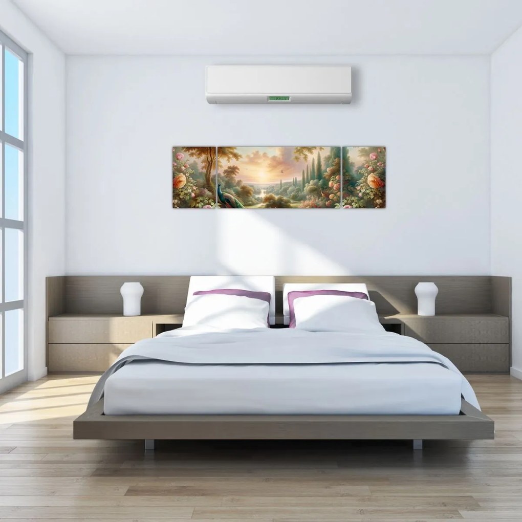 Obraz - Pawie w ogrodzie (170x50 cm)