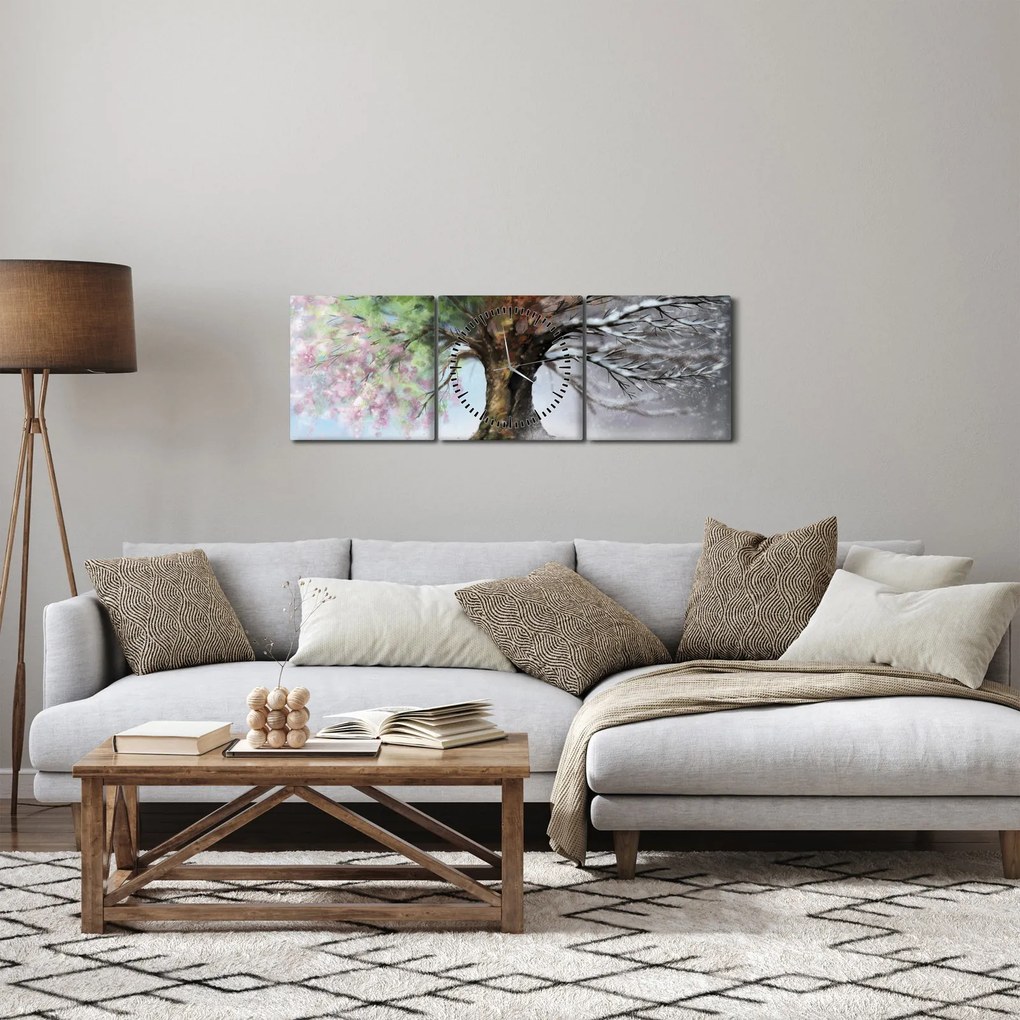 Obraz - Drzewo czterech pór roku (z zegarem) (90x30 cm)