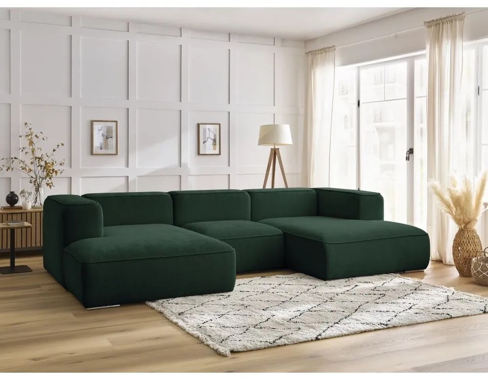 Ciemnozielony narożnik z materiału bouclé (w kształcie litery U) Zephyr – Bobochic Paris