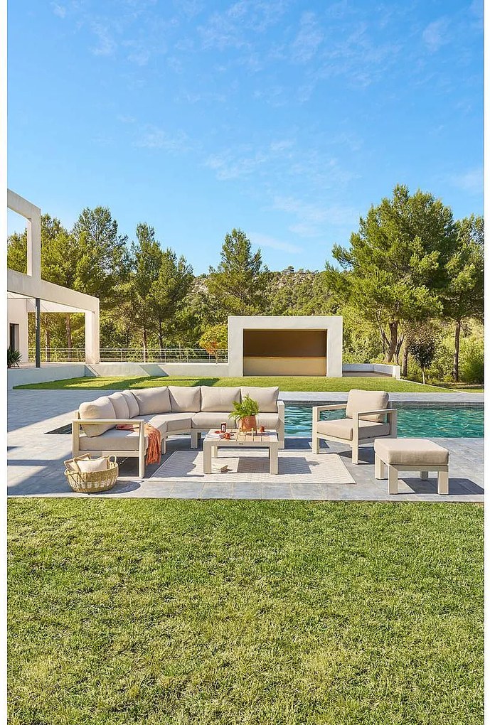 Narożny zestaw aluminiowy VANCOUVER dla 7 osób (kość słoniowa)