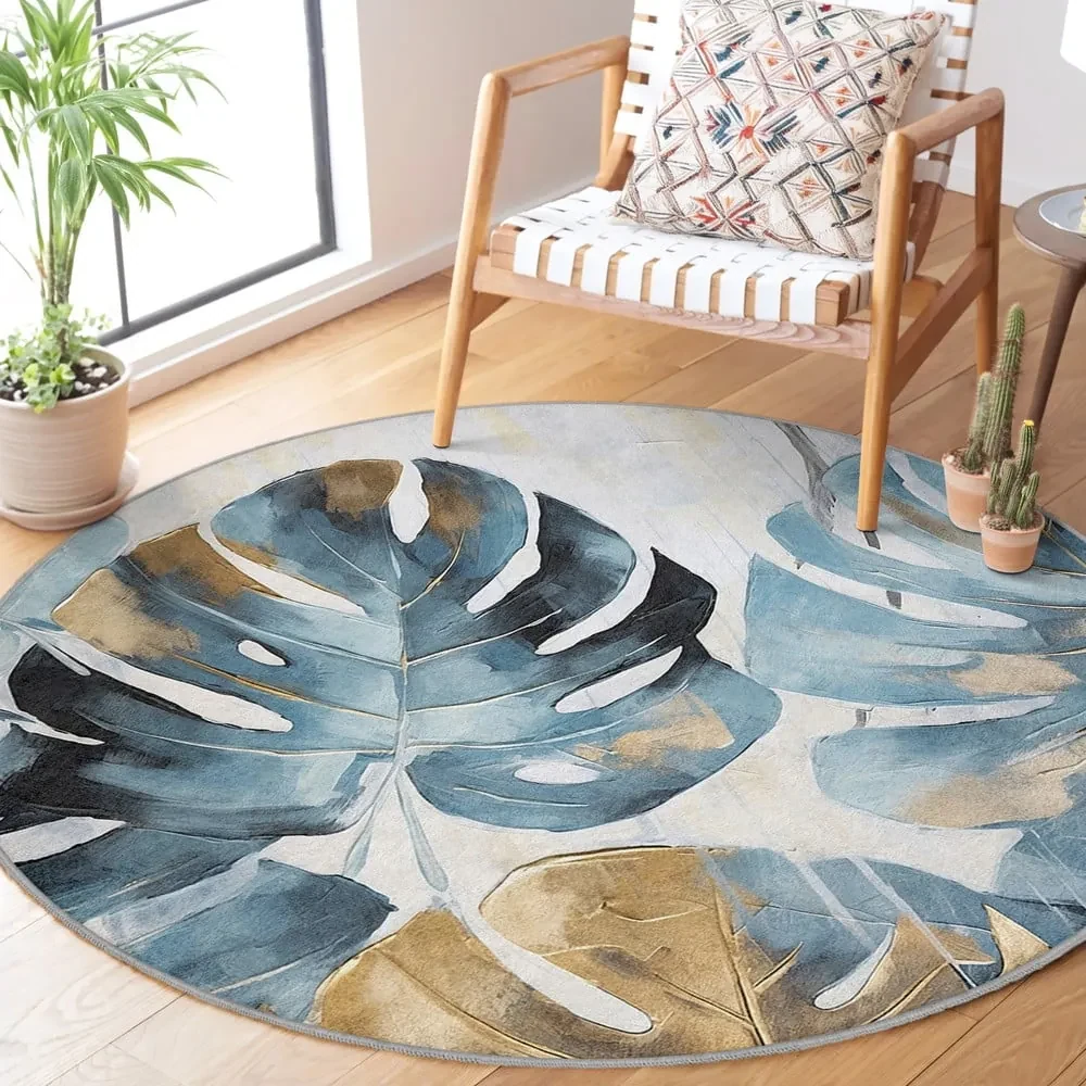 Niebieski okrągły dywan odpowiedni do prania ø 80 cm Golden Leaves – Mila Home