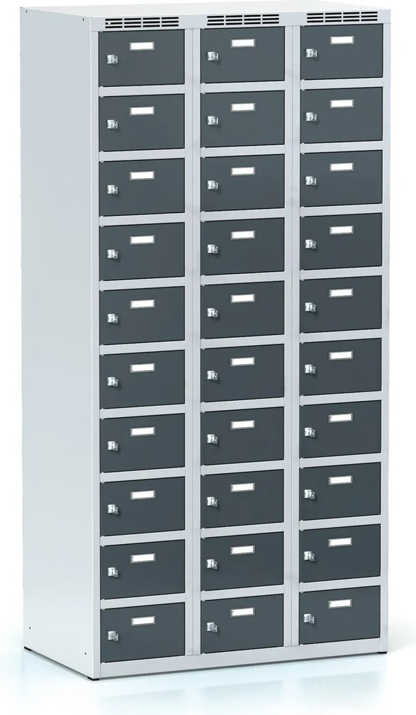 Szafka skrytkowa S6, 30 schowków, 1800 x 900 x 500 mm, zamek obrotowy, drzwi ciemnoszare