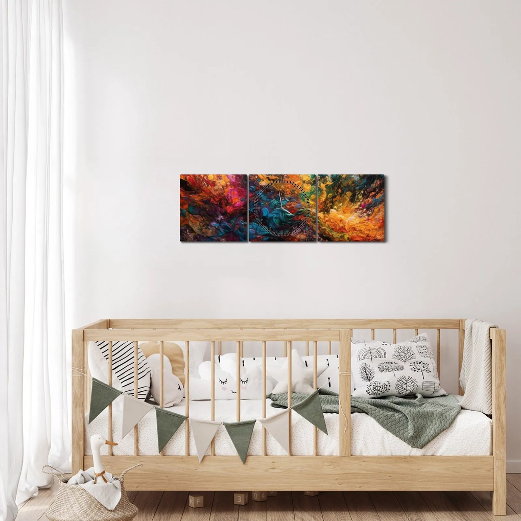 Obraz - Abstrakcja kolorów II. (z zegarem) (90x30 cm)