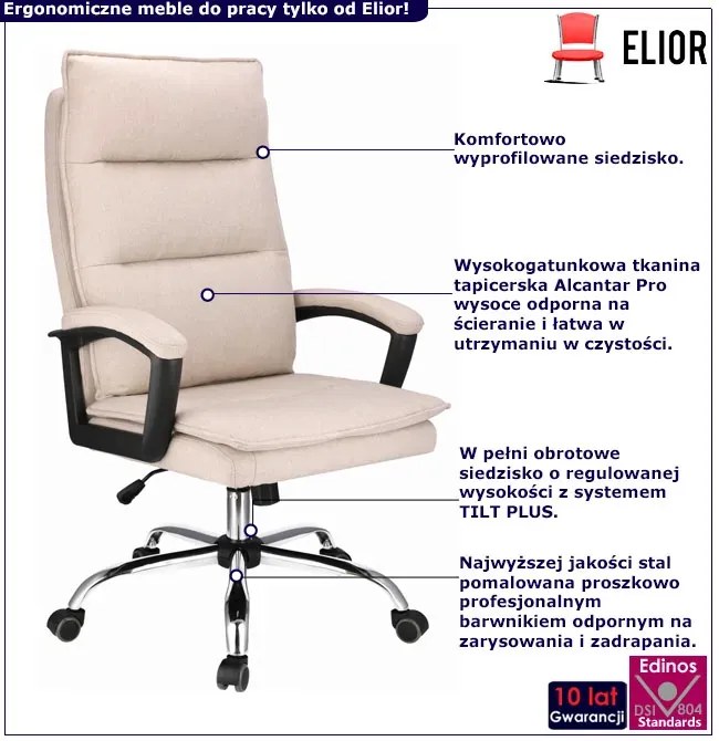 Beżowy fotel biurowy tapicerowany tkaniną A5-B44