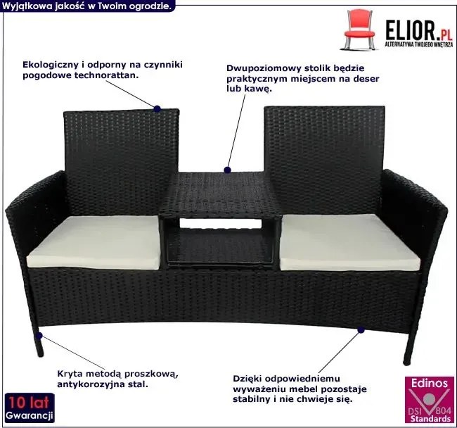 Ławka ogrodowa ze stolikiem Casel - czarna