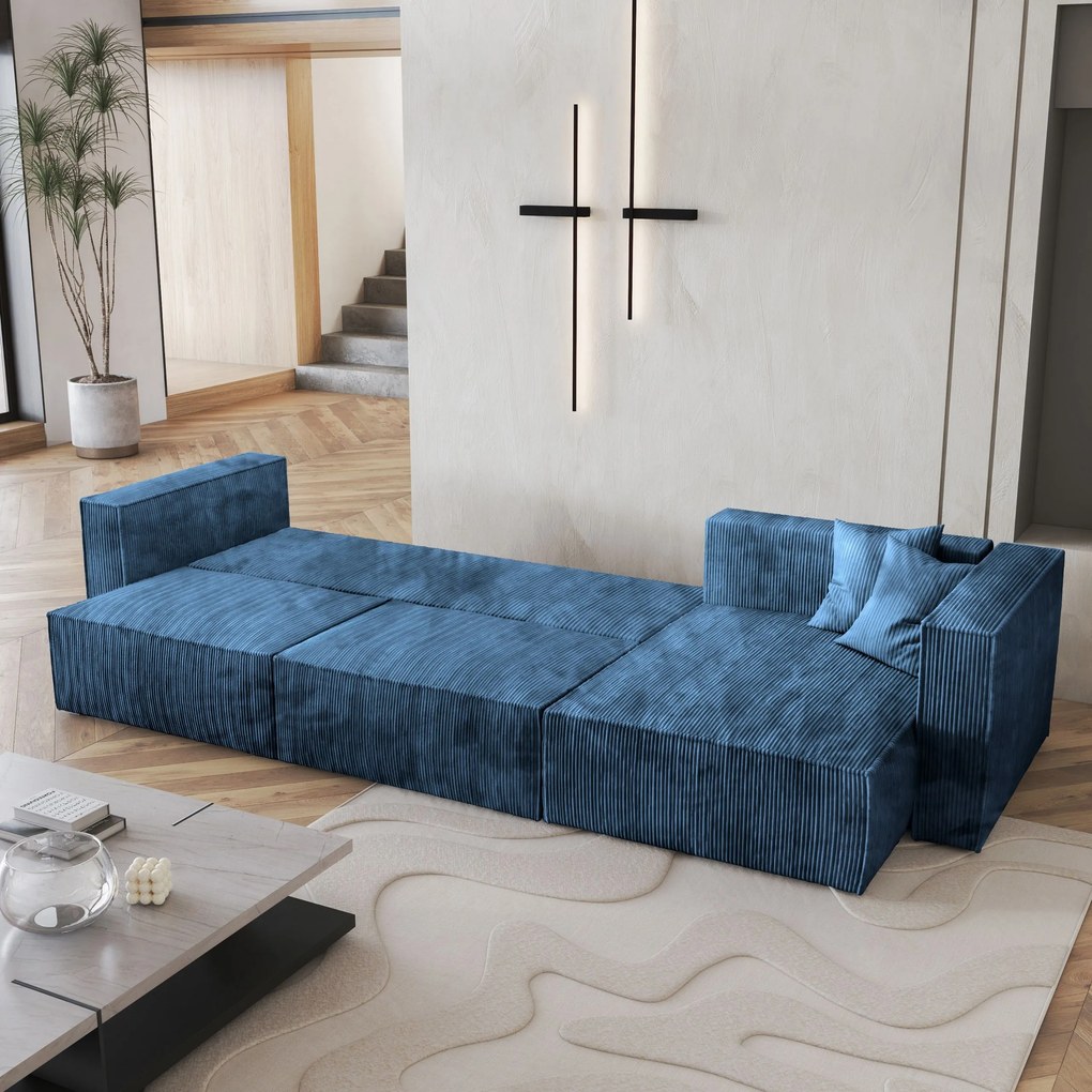 Masseno Narożnik TOLMO z funkcją spania i pojemnikiem na pościel Narozniki L, Rozkładana sofa - Niebieski, POSO 05