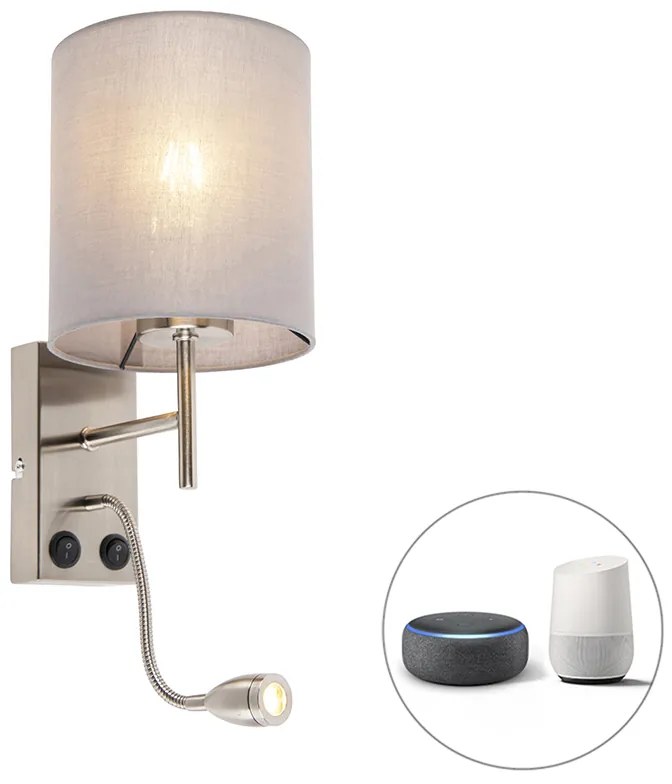 Inteligentna lampa ścienna stalowa z szarym kloszem, w tym Wi-Fi A60 - Stacca Nowoczesny Oswietlenie wewnetrzne