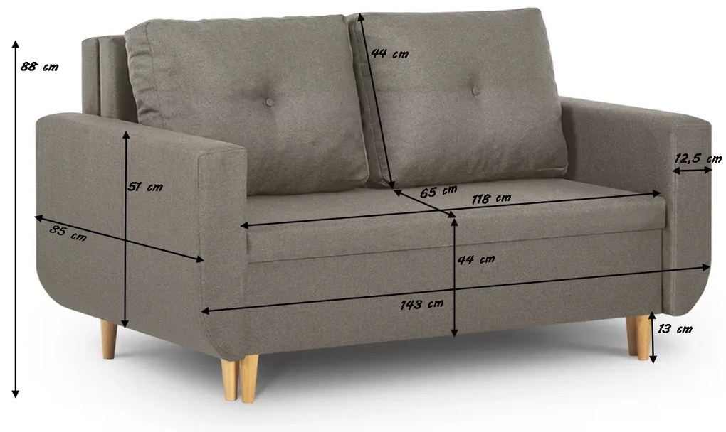 Sofa kanapa 2 os z funkcją spania DORO Jasny brąz