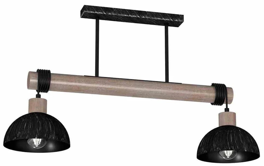 Lampa wisząca czarna, podwójna, drewno, ERIK Sawn black/Patinated wood 2XE27