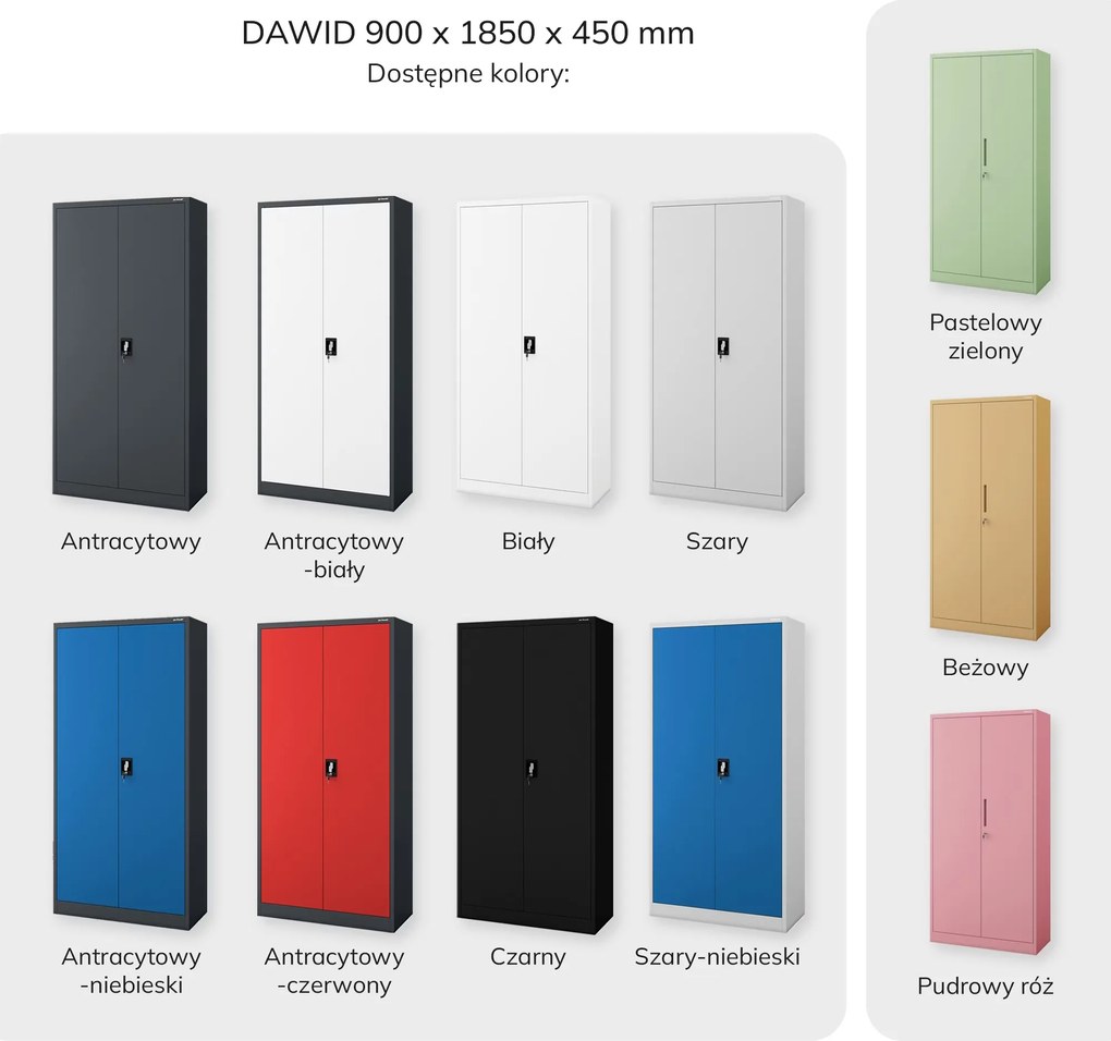 Szafa metalowa wielofunkcyjna zamykana: DAWID 900 x 1850 x 450 mm, szara