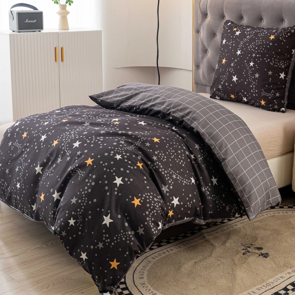 PrzytulneMieszkanie.pl PrzytulneMieszkanie.pl Flanelowa pościel z mikrofibry STELLAR ciemnoszara Rozmiar pościeli: 70 x 90 cm | 140 x 200 cm