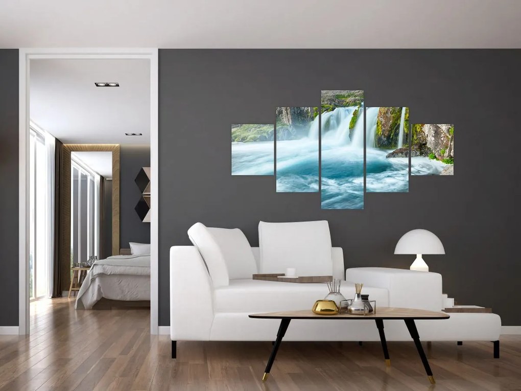 Obraz - Skały z wodospadami (125x70 cm)