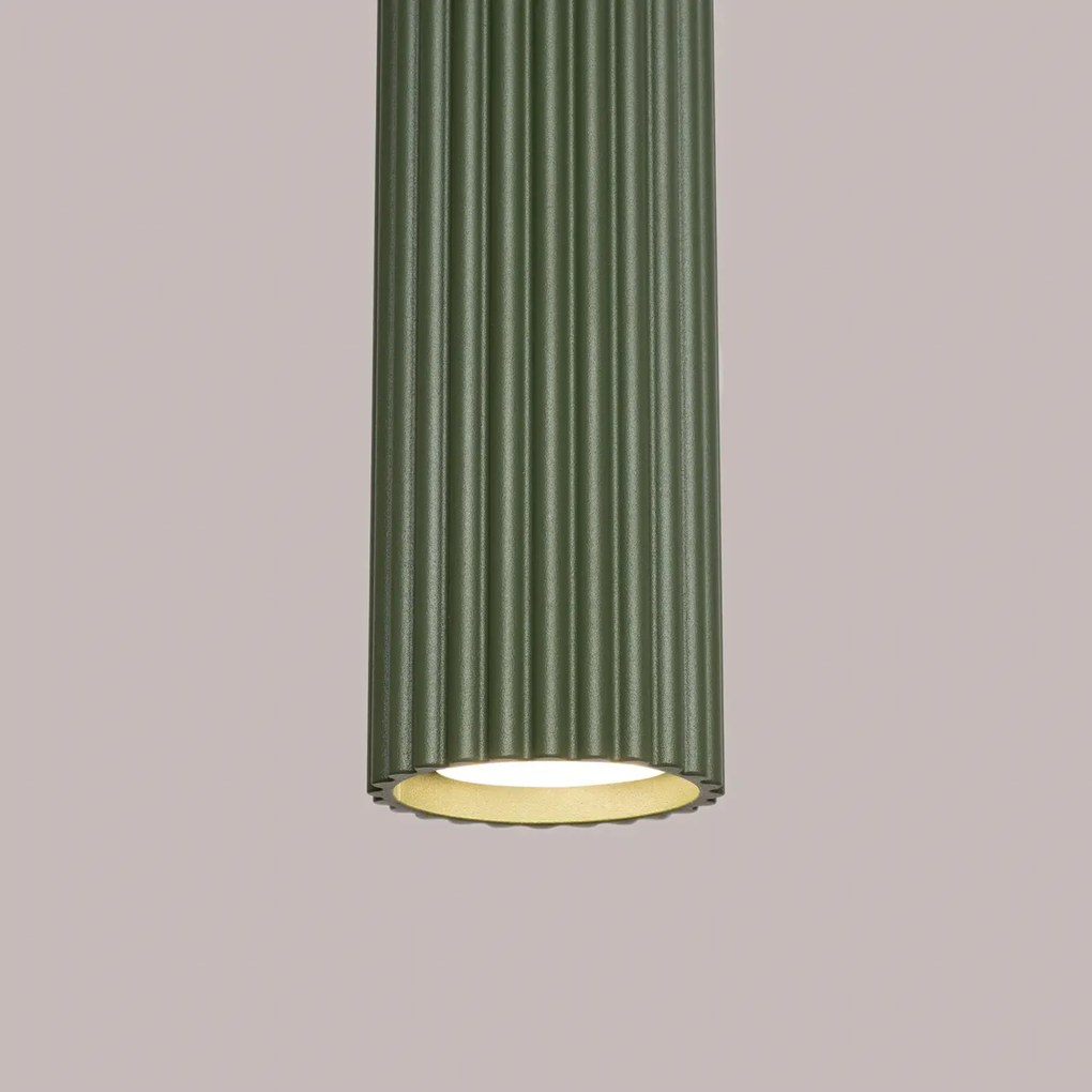 Lampa wisząca KARBON 3L zielona oliwka ryflowana SOLLUX  LIGHTING