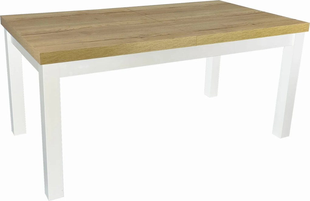 Solidny stół rozkładany R-7 80x130/170 biały / blat dąb Halifax + nogi drewniane