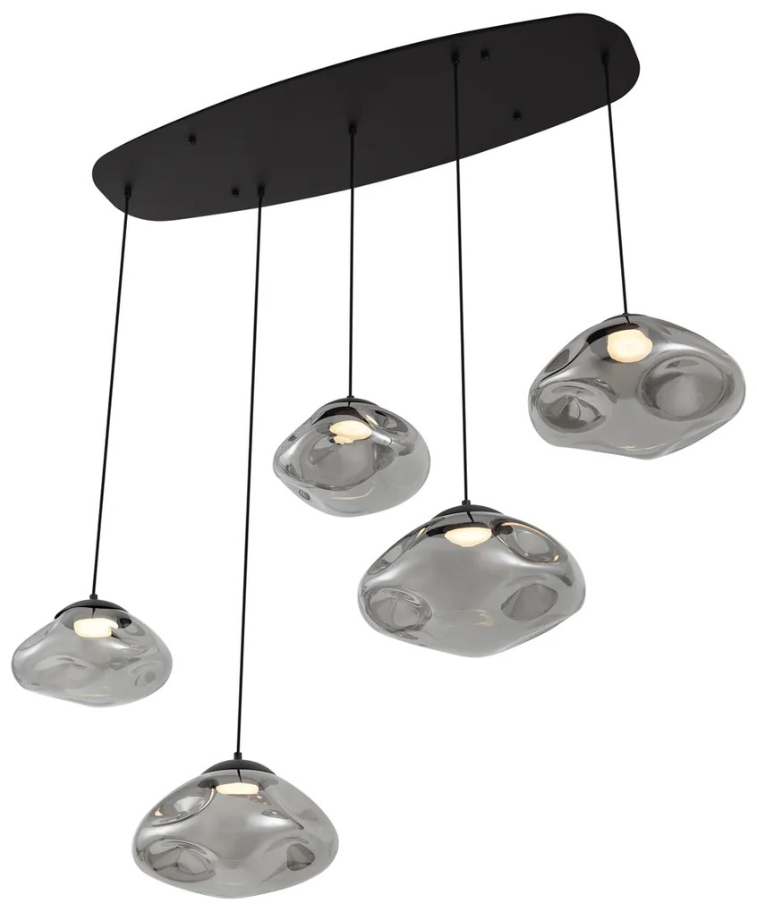 Designerska lampa wisząca czarna z przydymionym szkłem 5-punktowa - GusDesignerski Oswietlenie wewnetrzne