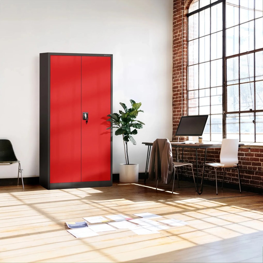 Szafa biurowa Jan dwudrzwiowa 90x40x185 cm antracyt/czerwony