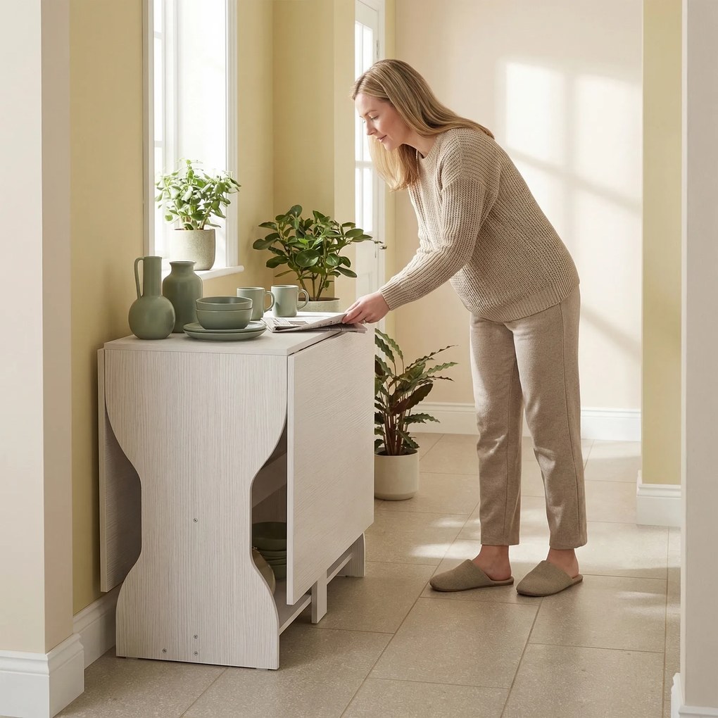 HOMCOM Stół Jadalniany Składany z Miejscem do Przechowywania dla 2-4 Osób, Stół do Małych Pomieszczeń, Jadalnia, 160 x 60 x 75 cm, Biały | Aosom PL