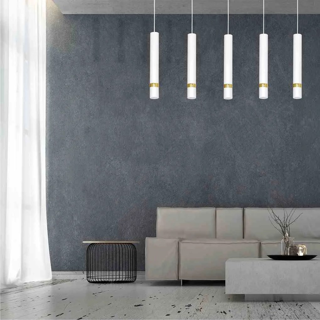 Lampa wisząca, 5 kloszy, biała/złota JOKER WHITE/GOLD 5xGU10