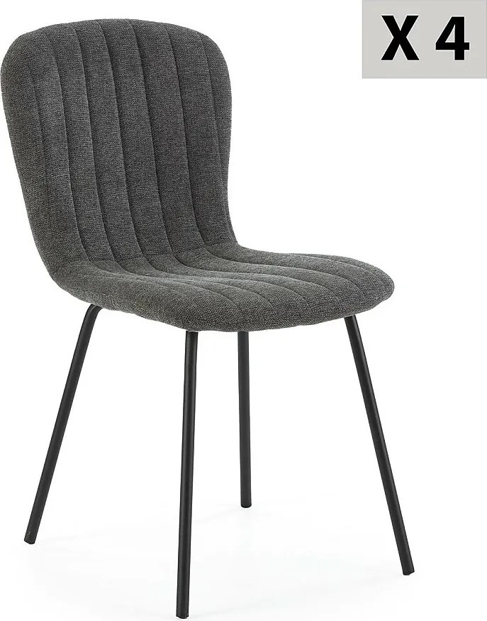 Zestaw 4 krzeseł Colummn Lucky pokrytych ciemnoszarym materiałem.