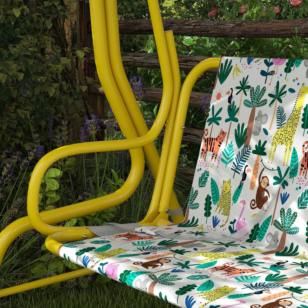 AIYAPLAY 2-osobowa dziecięca huśtawka Hollywood z regulowanym daszkiem przeciwsłonecznym pas bezpieczeństwa dla 3-6 lat do 60 kg 112x75x120cm zielony | Aosom PL