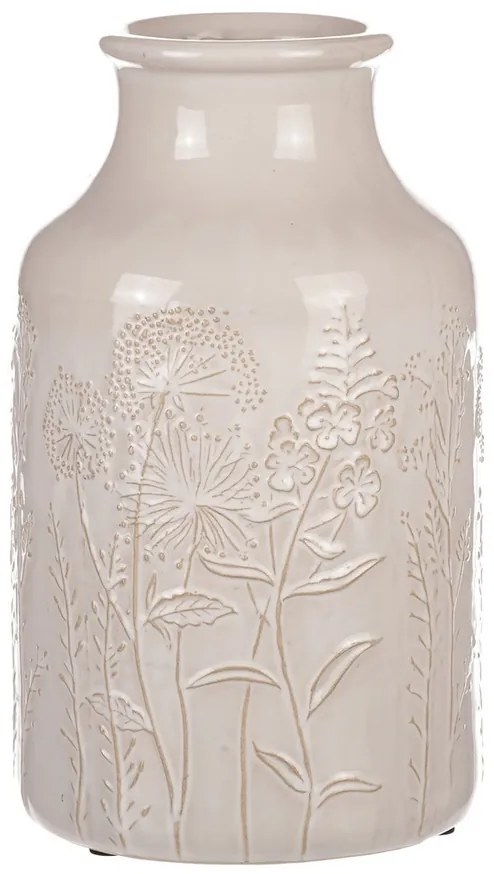 Waza ceramiczna z motywem kwiatów polnych, beżowa,średnica 19 cm x 31 cm