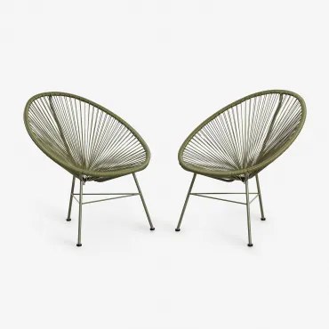 Zestaw 2 Krzeseł Ogrodowych Ze Stali I Wikliny Syntetycznej New Acapulco Intensywny Verde Olive - Sklum