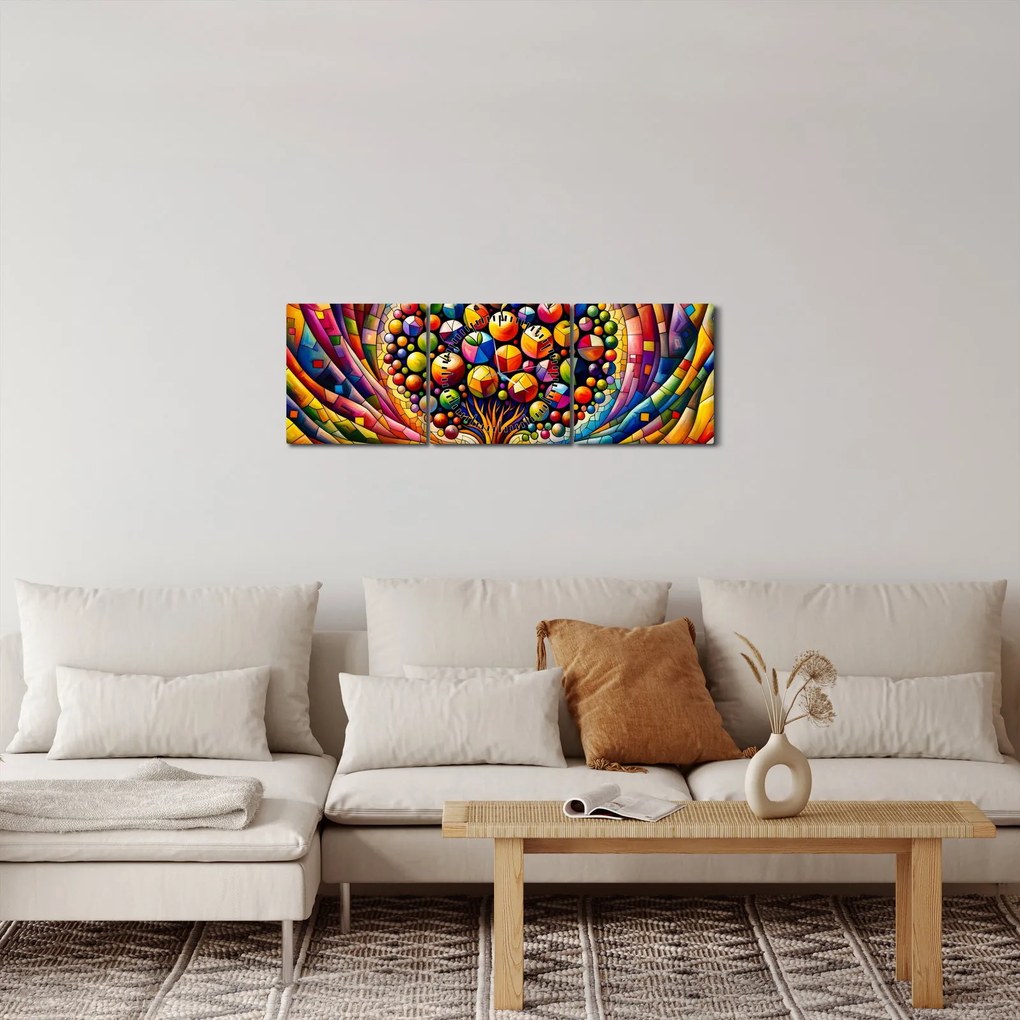 Obraz – Kolorowe drzewo z jabłkami (z zegarem) (90x30 cm)