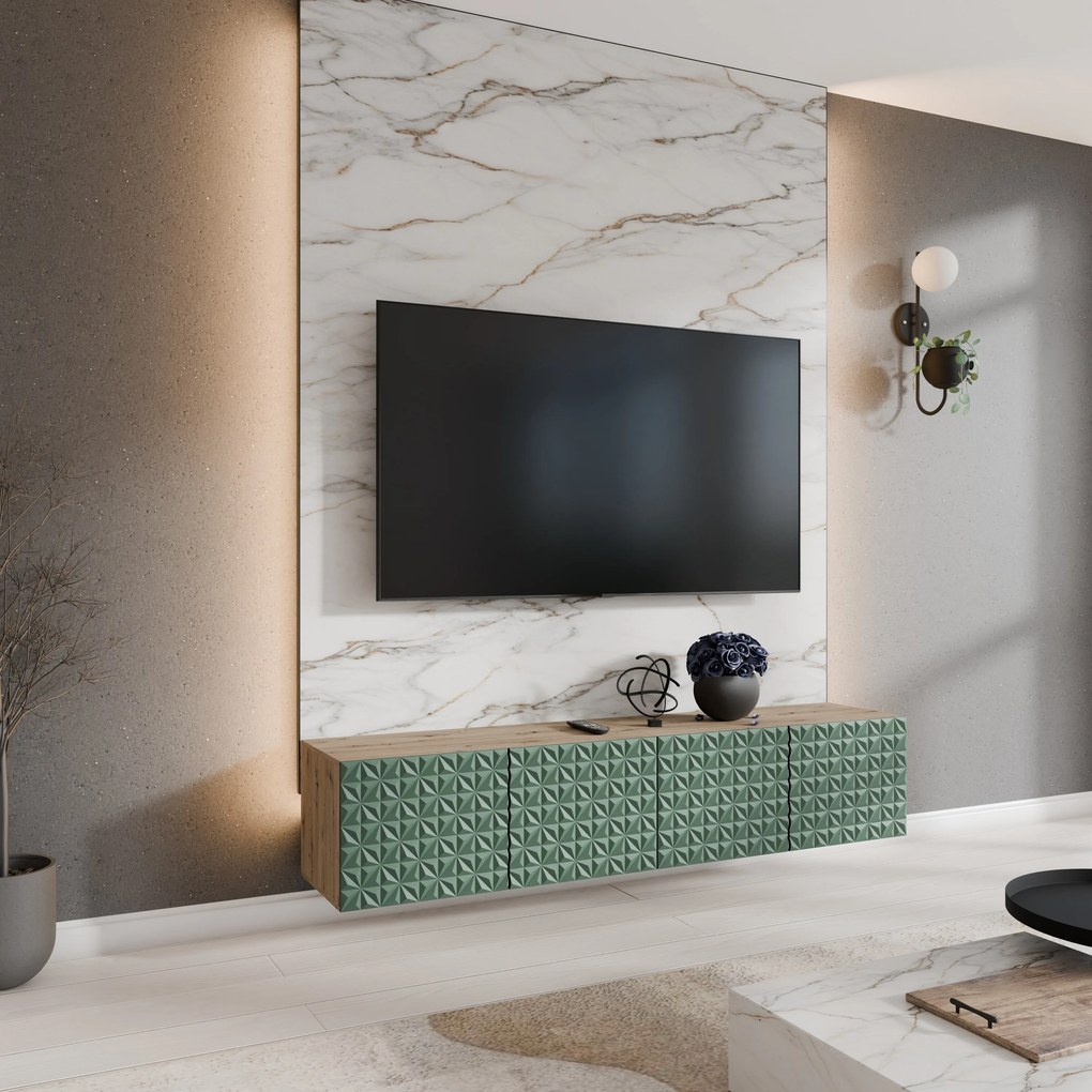 Szafka RTV wisząca ROVA 200 cm do Salonu pod Telewizor - Dąb artisan