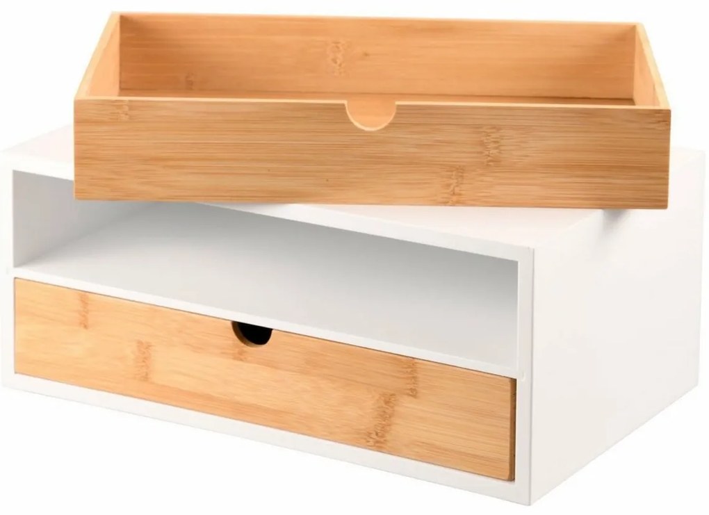 Kesper 58955 Organizer z 2 przegródkami bambusowy, 33 x 21 x 13,5 cm