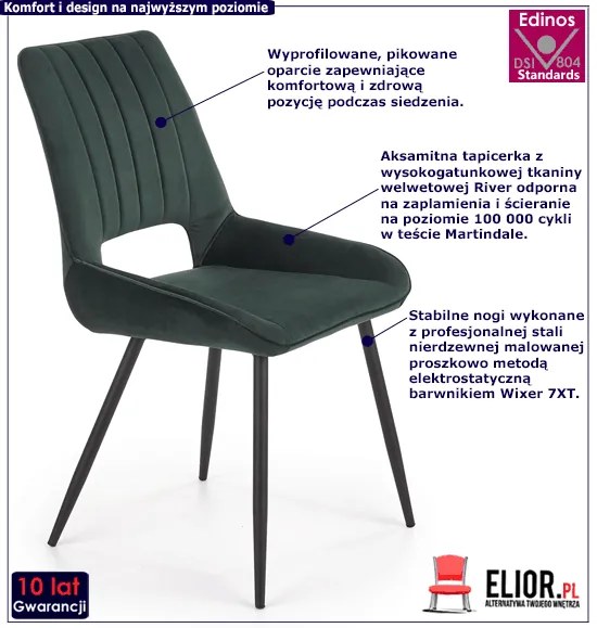 Zielone eleganckie krzesło welurowe - Adina
