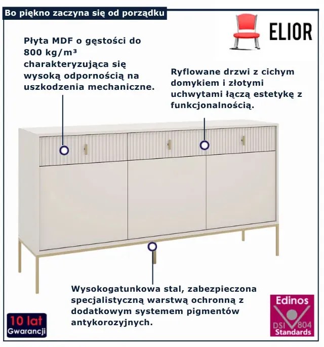 Kaszmirowa komoda ryflowana na złotych nóżkach C0-R14