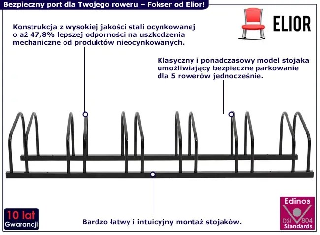 Czarny stojak na 6 rowerów typu miejskiego Inca