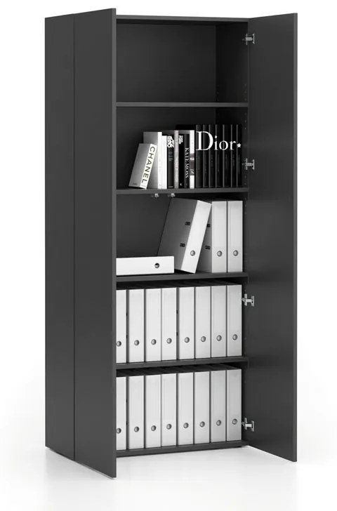 Szafa biurowa wysoka SEGMENT 2-drzwiowa, 4 półki, 840 x 370 x 1880 mm, grafit