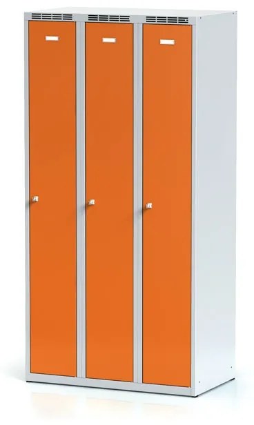 Alfa 3 Metalowa szafka ubraniowa, 3-drzwiowa, 1800 x 900 x 500 mm, zamek obrotowy, drzwi pomarańczowe