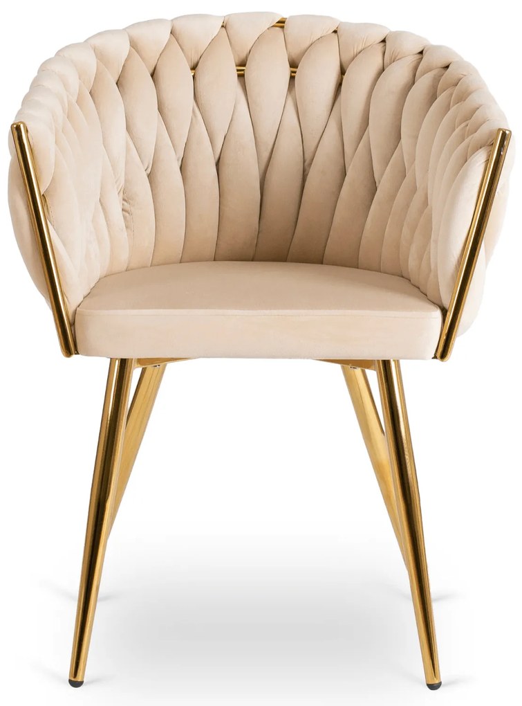 Krzesło Tapicerowane Plecione do Salonu CAPI Kremowe Welurowe do Toaletki Nowoczesne Glamour
