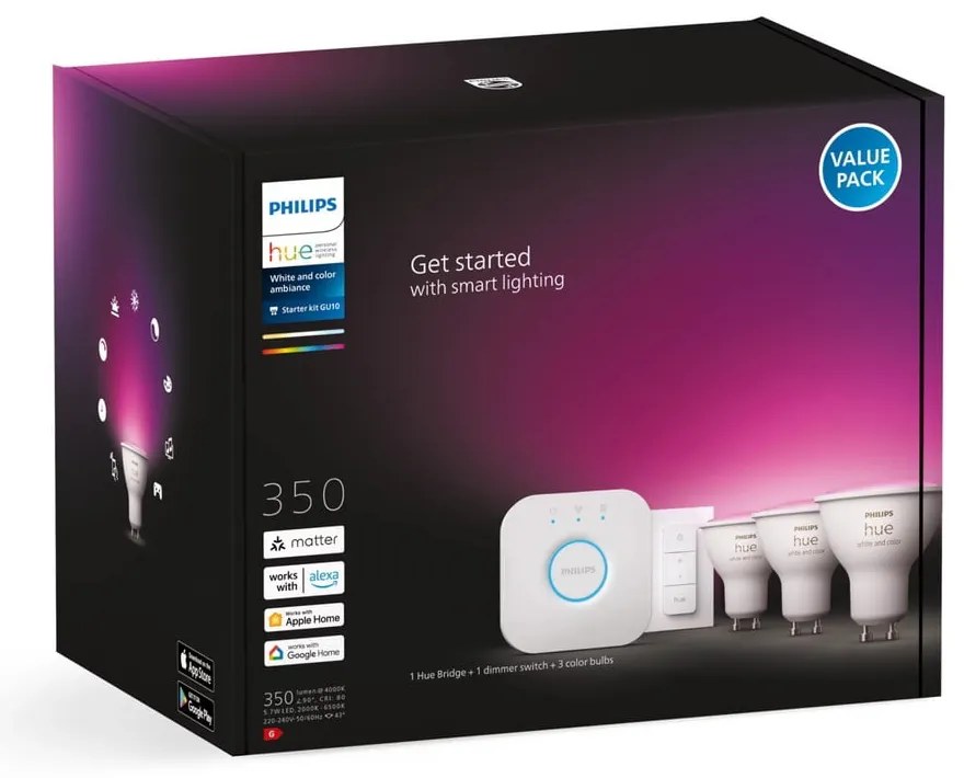 Inteligentny zestaw startowy 5 szt. z gwintem GU10, 6 W White and color ambiance – Philips Hue