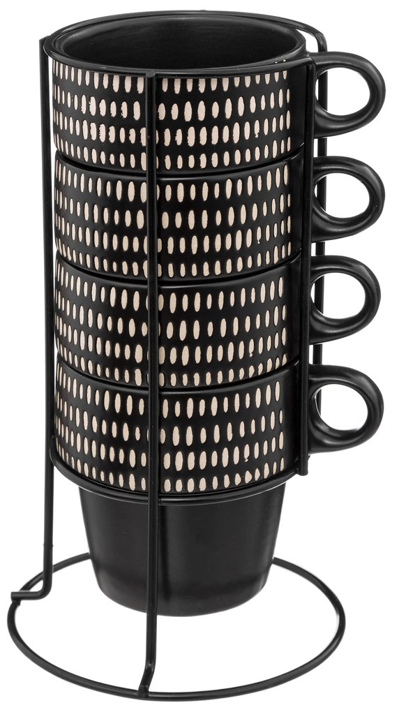 Zestaw 4 ceramicznych filiżanek na stojaku ETHNIKA, 250 ml
