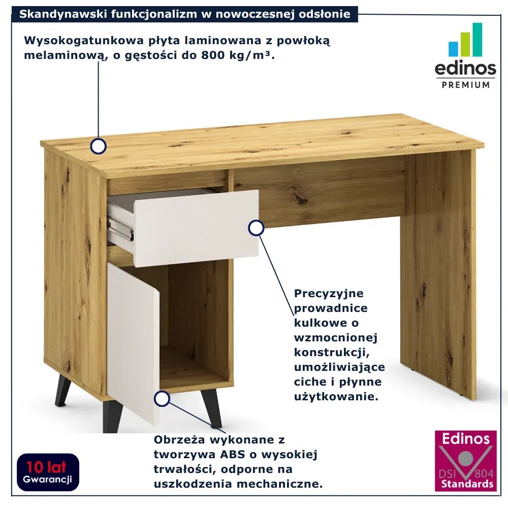 Skandynawskie biurko z szafką dąb artisan + biały A7-S00