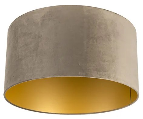 Aksamitny abażur taupe 50/50/25 ze złotym wnętrzem