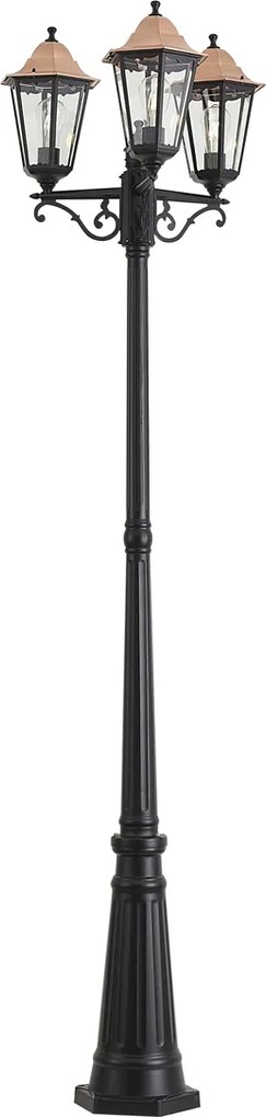 Klasyczny lampion ogrodowy czarny z miedzią 220 cm 3-źródła światła IP44 - Havana