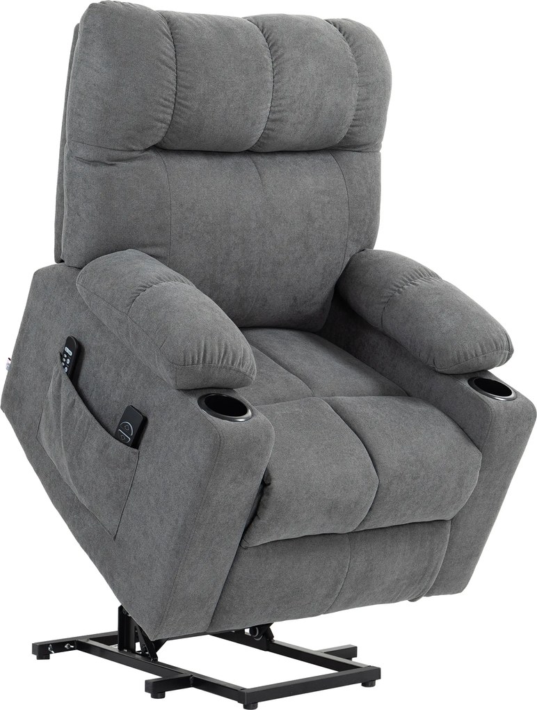 HOMCOM Fotel dla seniora z funkcją leżenia i pilotem szary 144 cm x 91 cm x 88 cm idealny do pomocy przy wstawaniu | Aosom PL